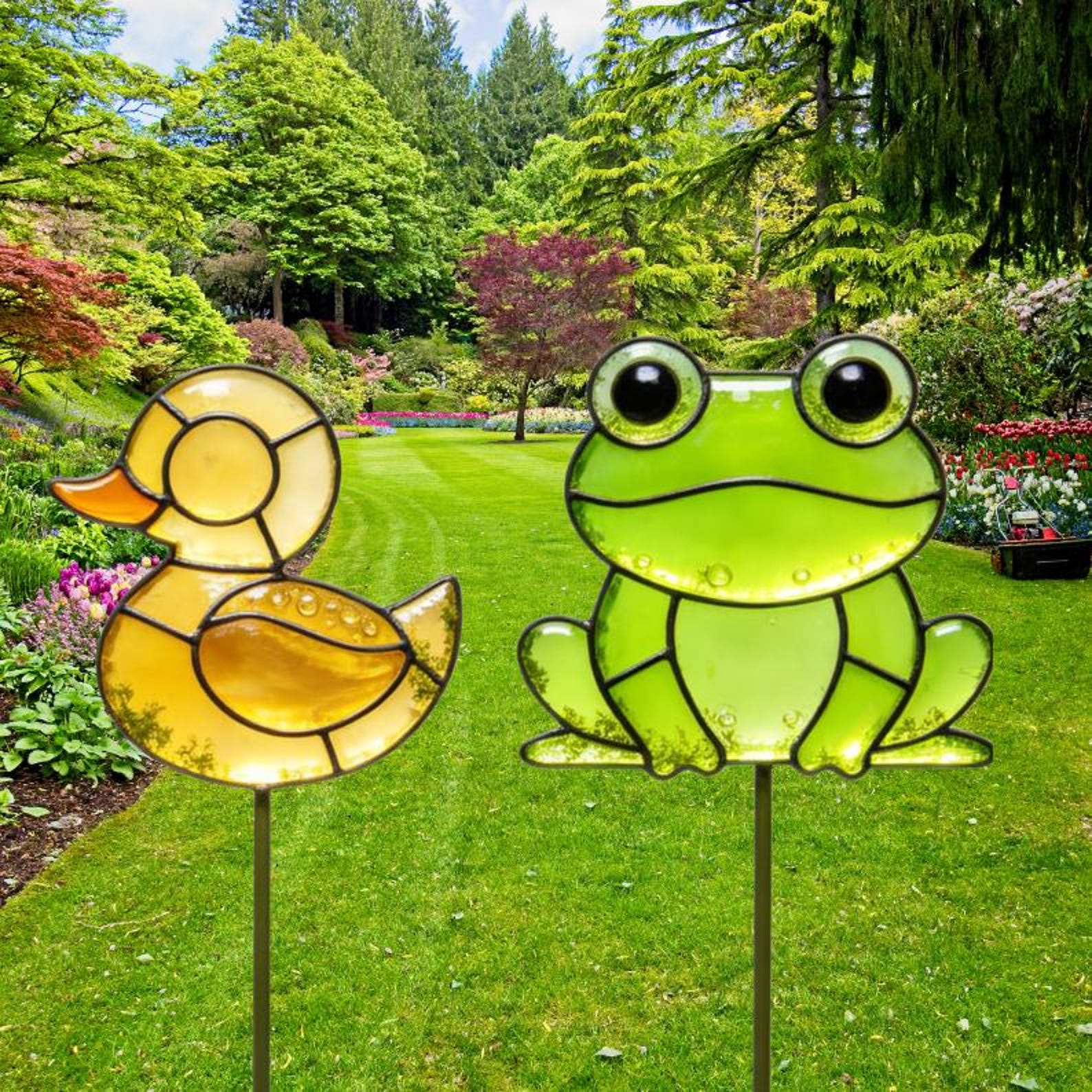 Staked Pattern 30+ Stained Glass Plant Stake Patterns – Garden Suncatcher DIY Bundle ...