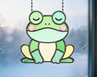 Kawaii Frog Suncatcher Stained Glass Pattern, DIY PDF (Digital Download)