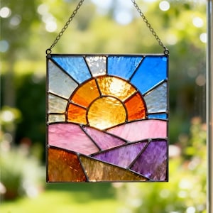 Landscape Suncatcher Stained Glass Pattern, Beginner DIY (Digital Download, Set of 4 )