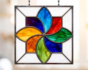 Rainbow Geometric Stained Glass Pattern, Modern Abstract Suncatcher Panel, Digital Download