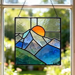 Alpine Sunrise Stained Glass Pattern, Beginner DIY Suncatcher (Digital Download)