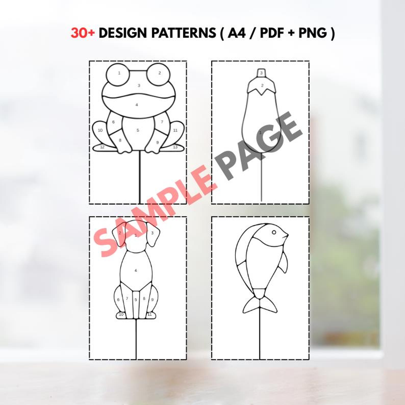 Staked Pattern 30+ Stained Glass Plant Stake Patterns – Garden Suncatcher DIY Bundle ...