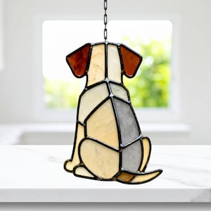 Gebrandschilderd glaspatroon achteraanzicht hond, zonnevanger voor beginners, minimaal hondensilhouet, digitale download