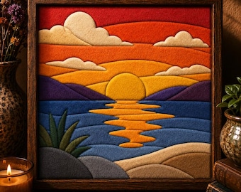 Kinusaiga Pattern Sunset Landscape, Seaside No Sew Fabric Art PDF PNG SVG