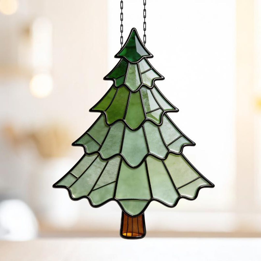 Christmas Tree Stained Glass Pattern, Holiday Suncatcher Evergreen Pine ...