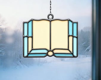 Book Ornament Stained Glass Pattern, Book Suncatcher, Book Glass Art, DIY Stained Glass