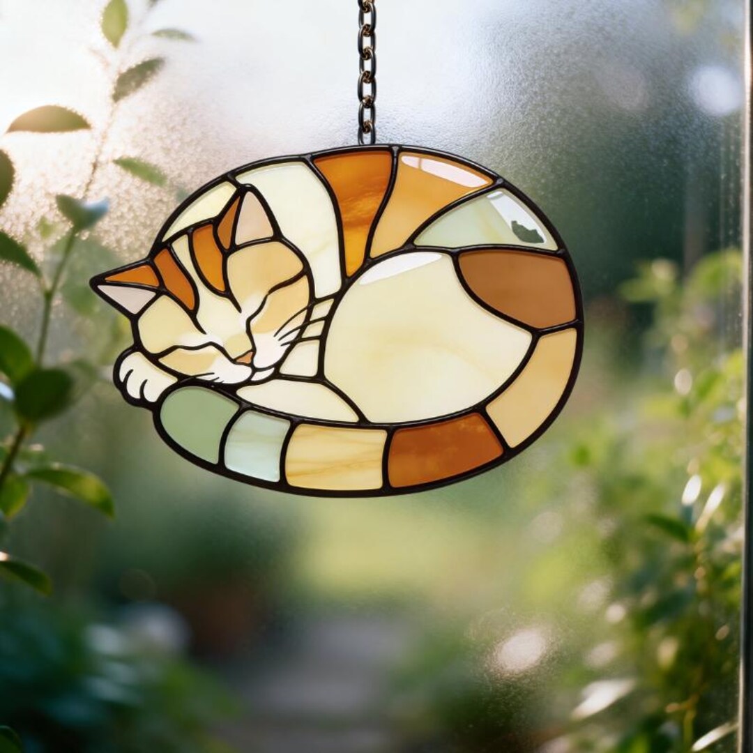 Sleeping Cat Suncatcher Stained Glass Pattern (PDF Pattern) - Etsy
