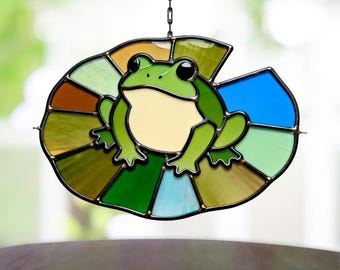 Frog Suncatcher Stained Glass Pattern, Lily Pad Glass Art (Digital Download)
