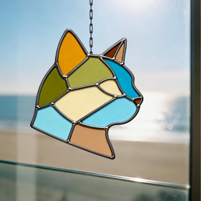 Cat Face Suncatcher Stained Glass Pattern, DIY Home Decor (digital ...