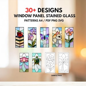 30+ Stained Glass Window Panel Patterns Bundle - A4 Suncatcher Pattern Set (PNG SVG PDF)