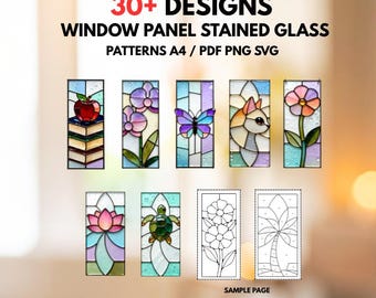 30+ Stained Glass Window Panel Patterns Bundle - A4 Suncatcher Pattern Set (PNG SVG PDF)