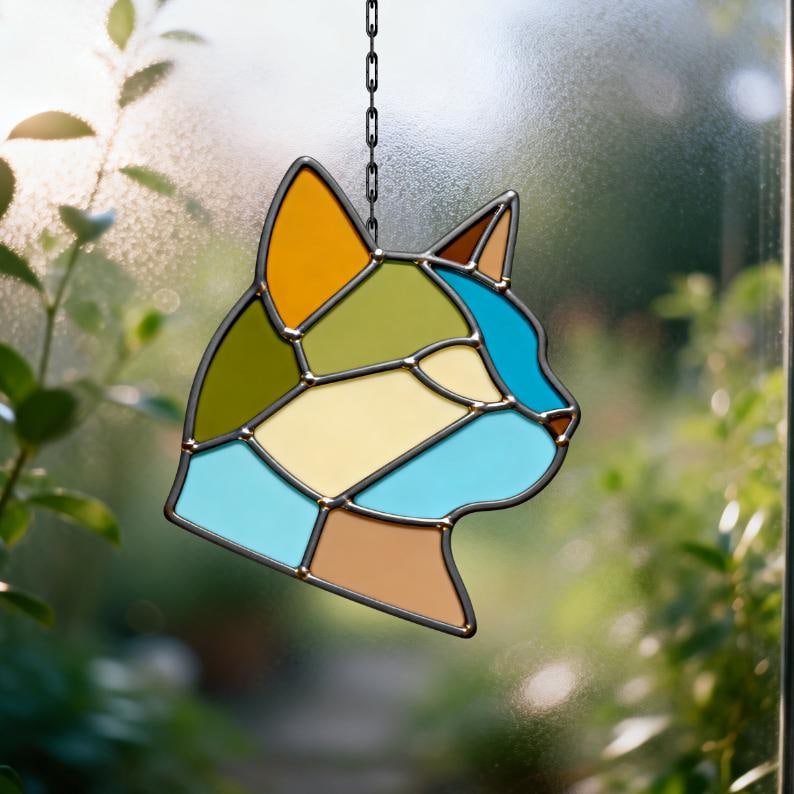 Cat Face Suncatcher Stained Glass Pattern, DIY Home Decor (digital ...