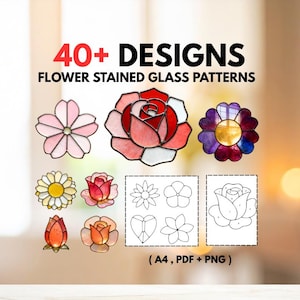 40+ Flower Stained Glass Suncatcher Patterns Bundle, Beginner Friendly Floral Designs, Digital Download