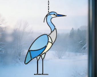 Blue Heron Stained Glass Suncatcher Pattern, DIY Bird Art (Digital Download)