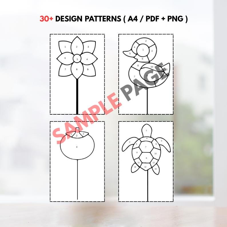 Staked Pattern 30+ Stained Glass Plant Stake Patterns – Garden Suncatcher DIY Bundle ...