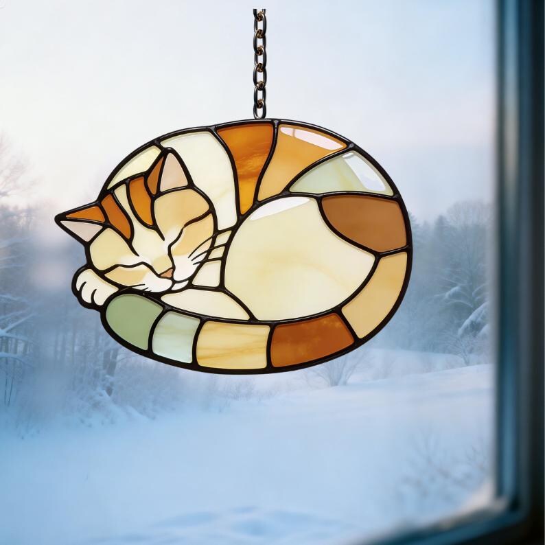 Sleeping Cat Suncatcher Stained Glass Pattern (PDF Pattern) - Etsy