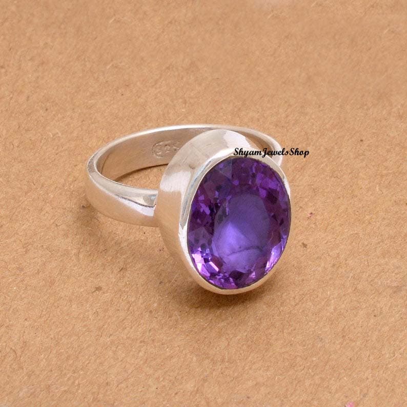 Genuine Purple Amethyst Ring Natural Gemstone Ring Amethyst Silver Ring African Amethyst Ring 925 Solid Sterling Silver Handmade Ring