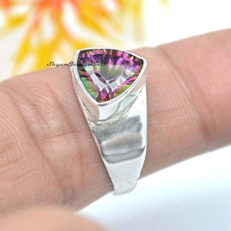 Mystic Topaz Ring Birthstone Ring Rainbow Topaz Gemstone Ring Mens Ring Signet Ring 925 Solid Sterling Silver Ring Gift for Partner