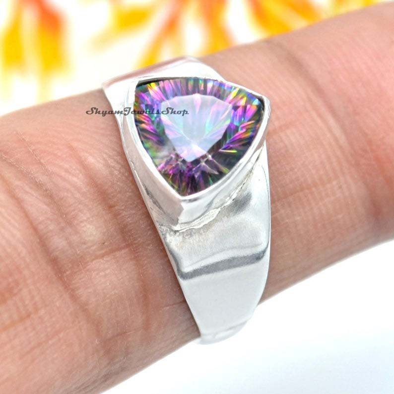 Mystic Topaz Ring Birthstone Ring Rainbow Topaz Gemstone Ring Mens Ring Signet Ring 925 Solid Sterling Silver Ring Gift for Partner