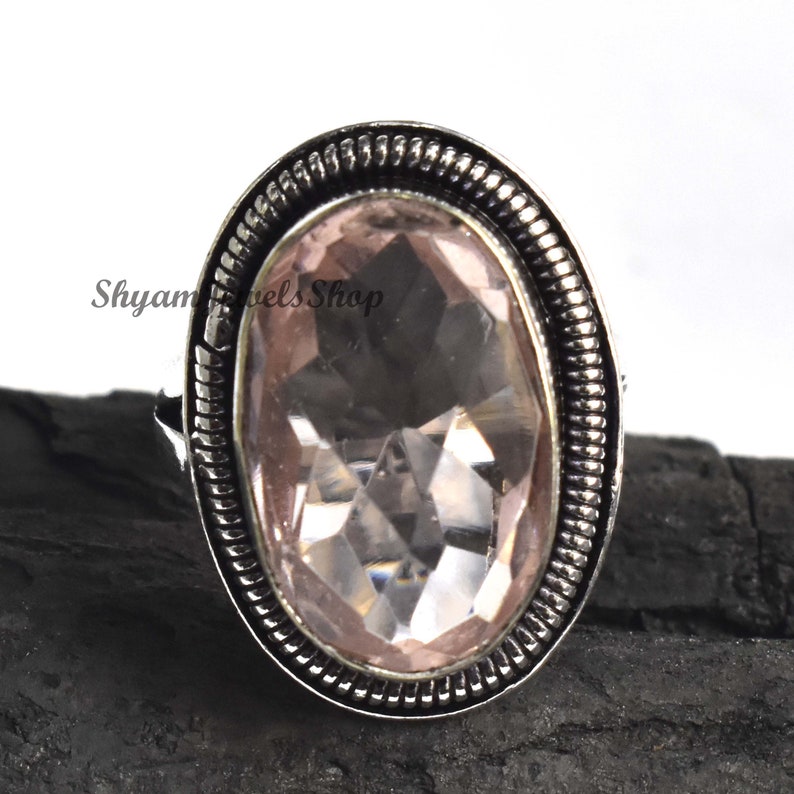 Statement Ring,Solid 925 Sterling Silver Ring,Beautiful Rings For Women/'s Morganite Gemstone Ring Morganite Faceted Cut Oval Gemstone Ring