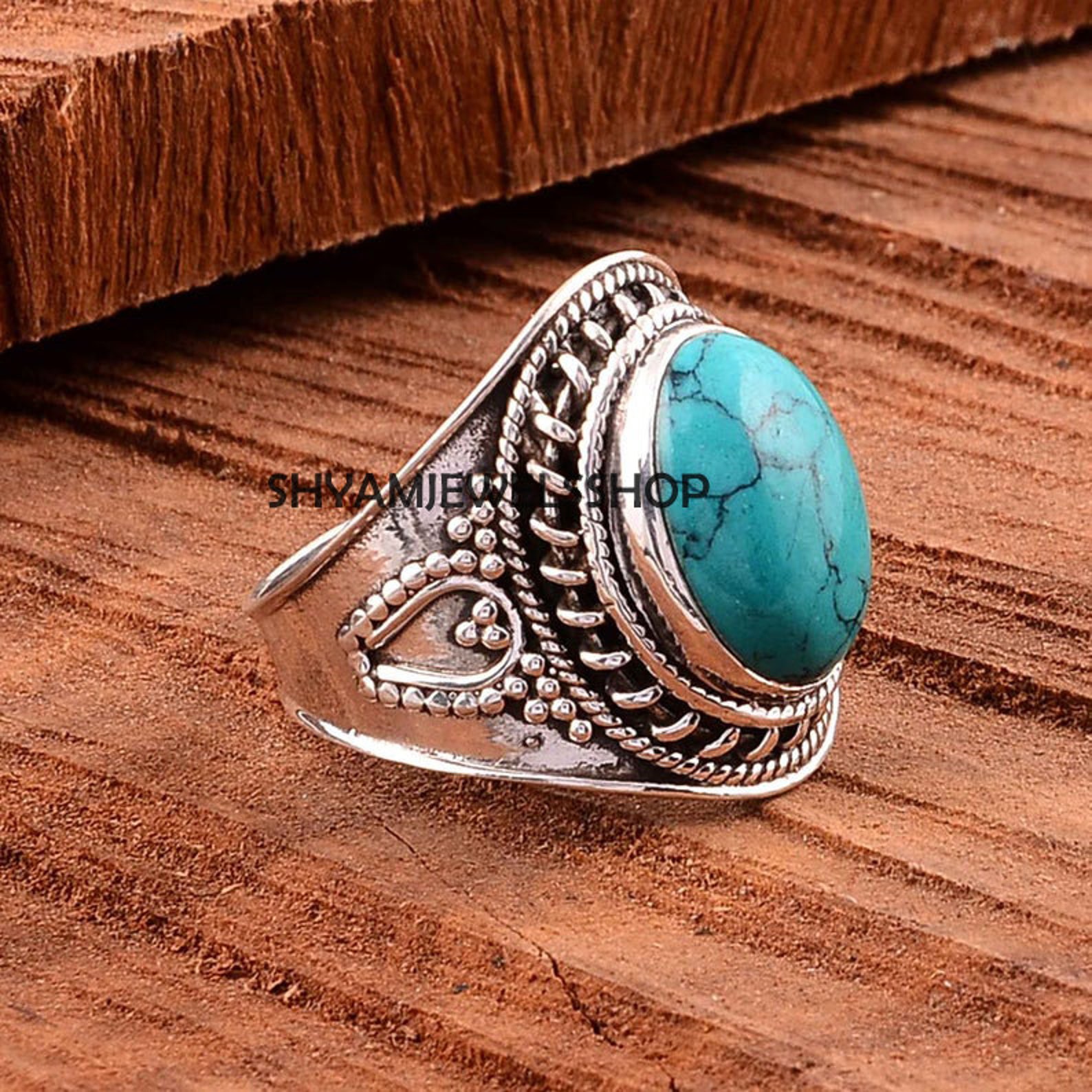 Turquoise Ring Turquoise Jewelry Blue Gemstone Ring Solid Etsy