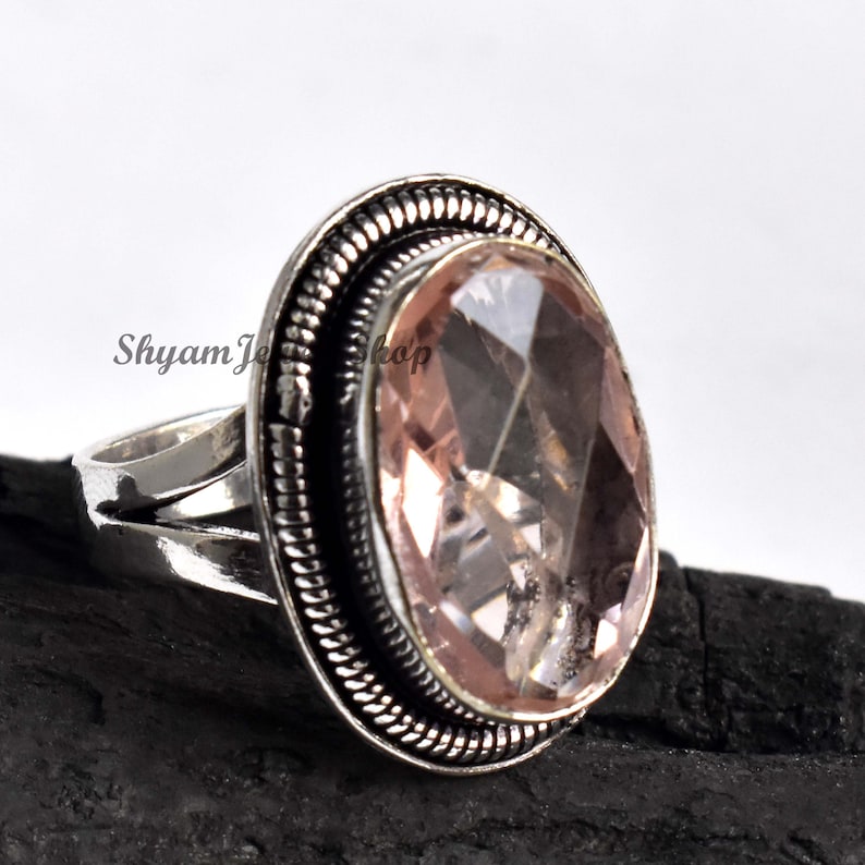 Statement Ring,Solid 925 Sterling Silver Ring,Beautiful Rings For Women/'s Morganite Gemstone Ring Morganite Faceted Cut Oval Gemstone Ring