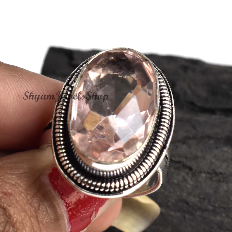 Statement Ring,Solid 925 Sterling Silver Ring,Beautiful Rings For Women/'s Morganite Gemstone Ring Morganite Faceted Cut Oval Gemstone Ring