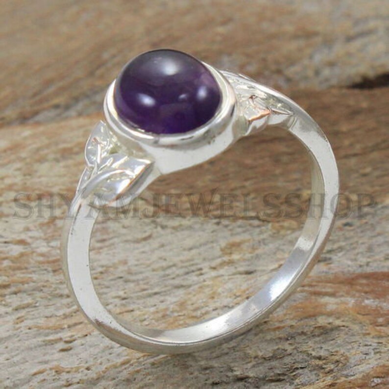 Women/'s Jewelry Purple Gemstone Ring Statement Ring Natural Stone Ring Amethyst Leaves Ring Solid 925 Sterling Silver Ring Tiny Ring