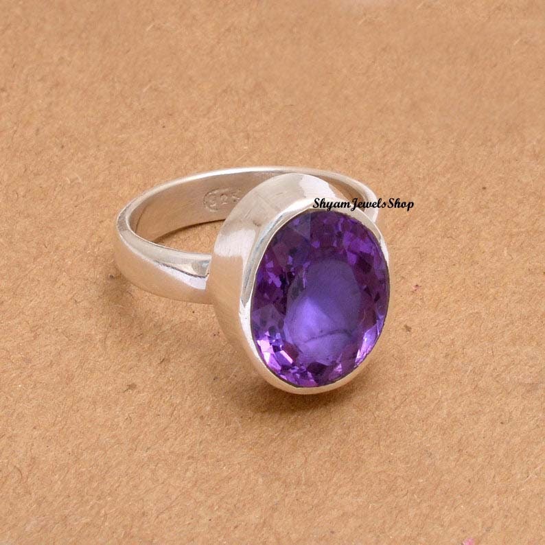 Genuine Purple Amethyst Ring Natural Gemstone Ring Amethyst Silver Ring African Amethyst Ring 925 Solid Sterling Silver Handmade Ring