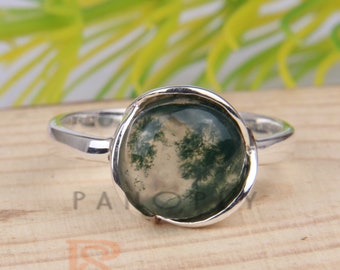 moss agate ring three tiny gemstones ring Moss agate wire wrapped ring wire wrapped crystal rings gold and green ring non tarnish ring