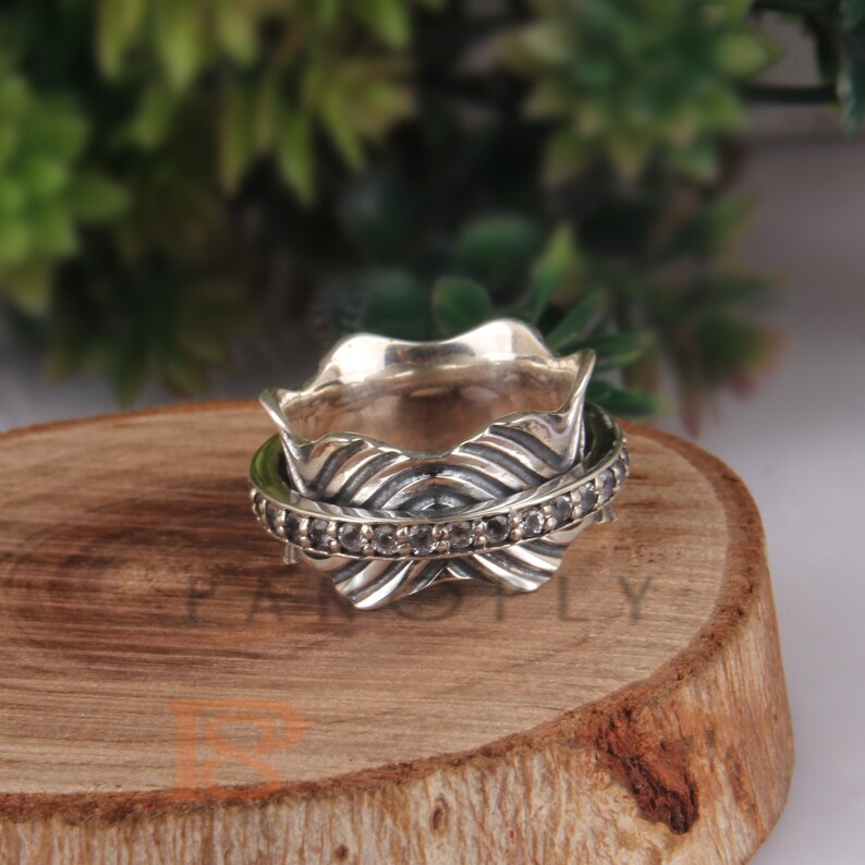 Spinner Meditation Ring Silver Band Ring Silver Spinner Ring 925 Silver Ring White Topaz Ring Thumb Ring Sterling Silver Spinner Ring