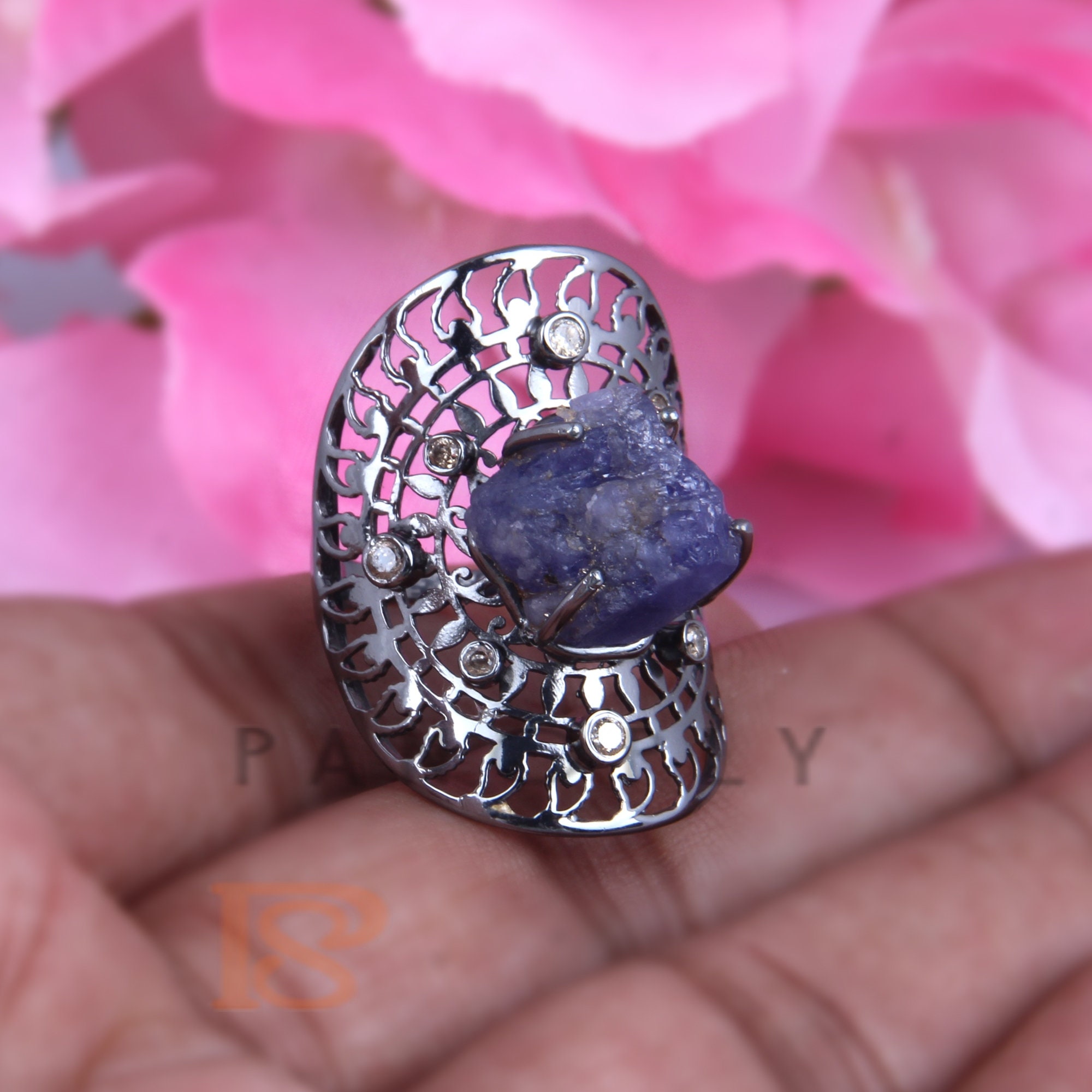 Antique Sterling Silver Mandala Ring Diamond Engagement Ring Etsy