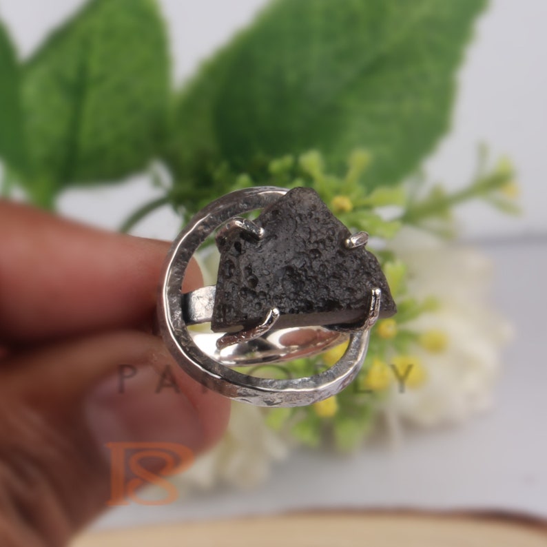 Gift For Her Natural Rough Colombianite Silver Ring Sterling Silver Ring Colombianite like Moldavite is a Tektite Minimalist Ring