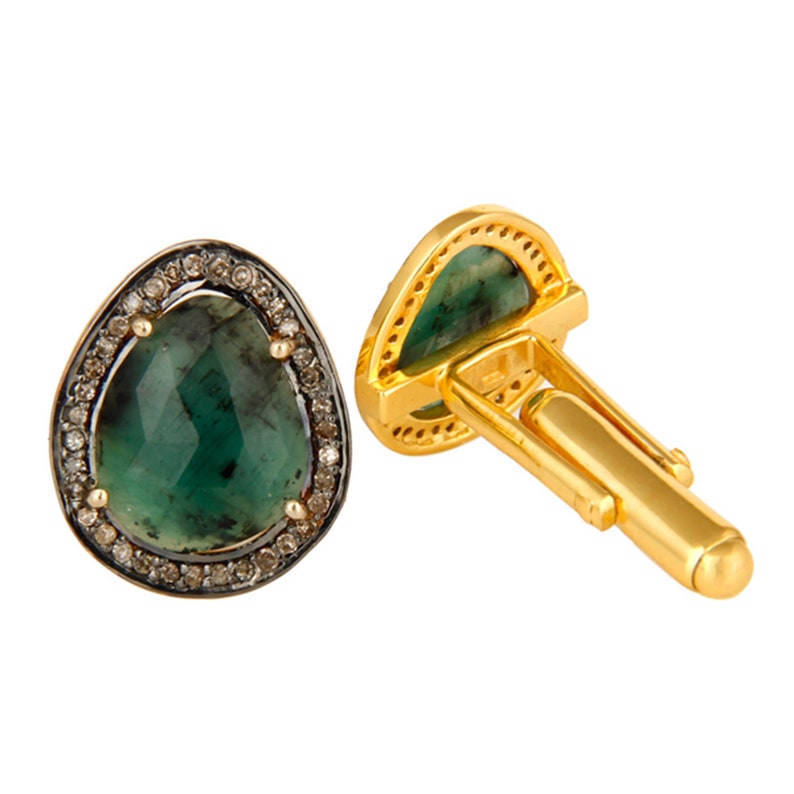 Emerald Diamond Cufflinks Sterling Silver Cufflinks 14k Gold Etsy