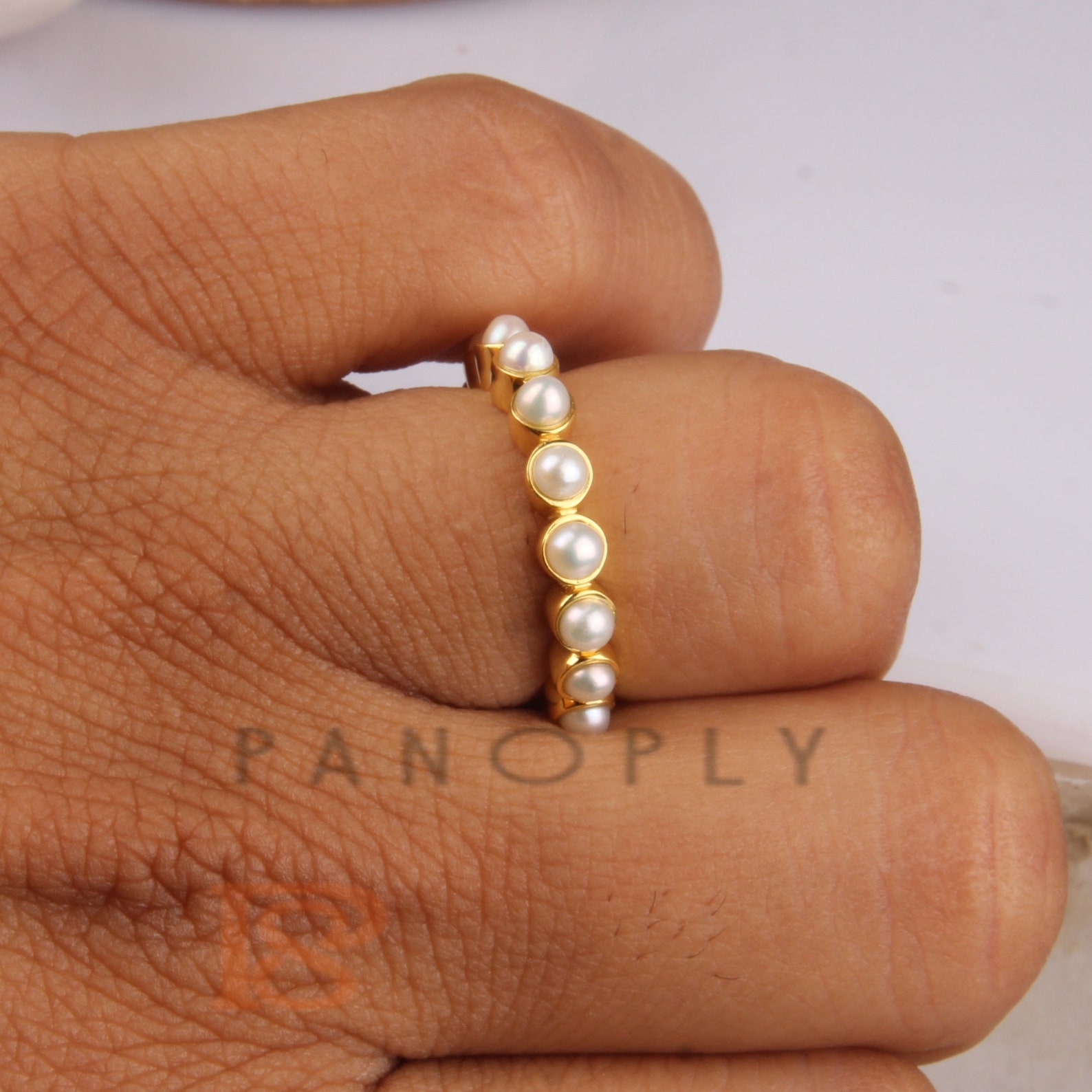 Delicate Pearl Eternity Band Ring Pearl Ring Sterling Silver Etsy