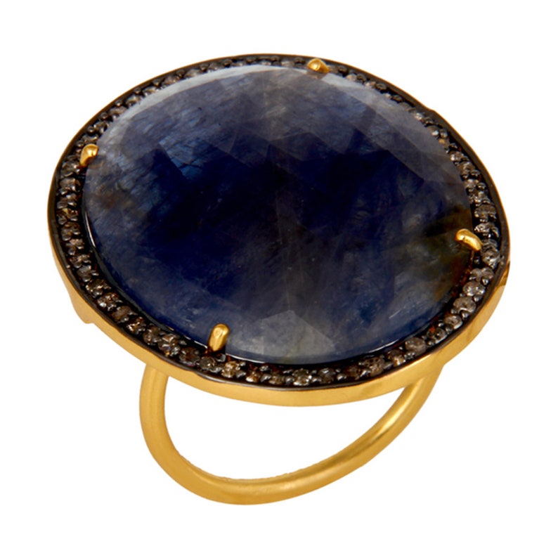 925 Sterling Silver Blue Sapphire Diamond Solitaire Ring