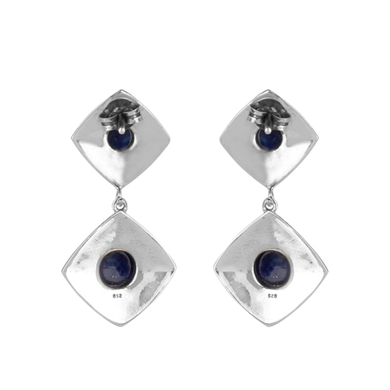 Oxidized 925 Sterling Silver Lapis Lazuli Handmade Earrings