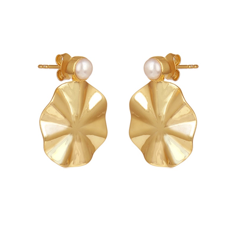 925 Sterling Silver Wavy Disc Pearl Earrings