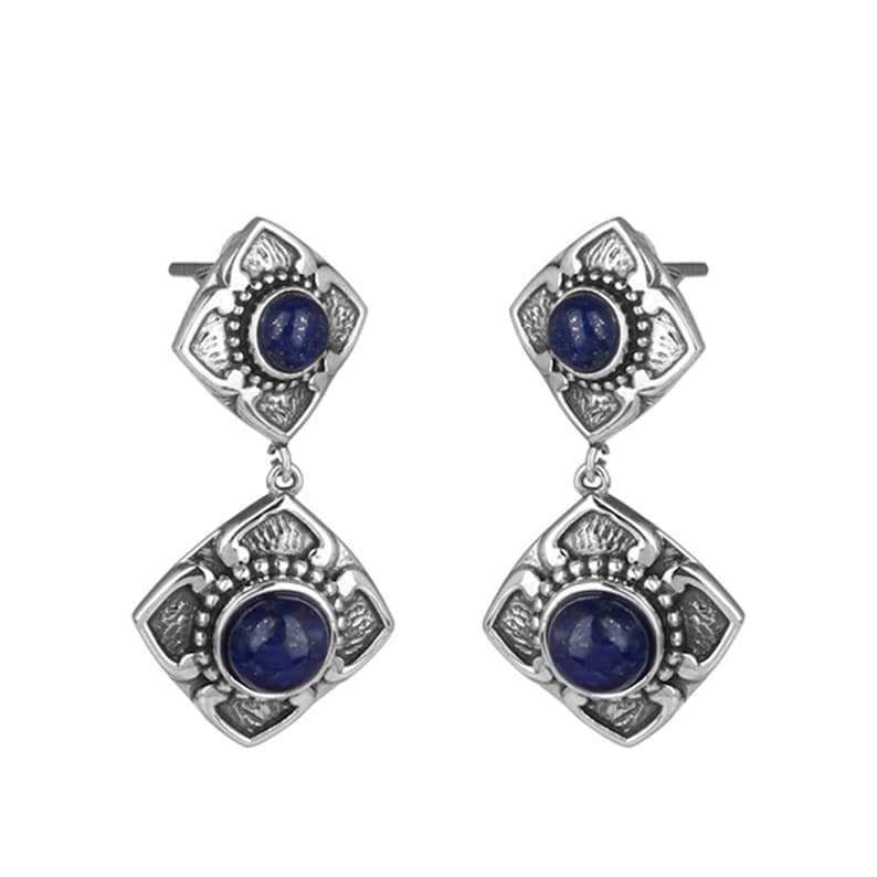 Oxidized 925 Sterling Silver Lapis Lazuli Handmade Earrings