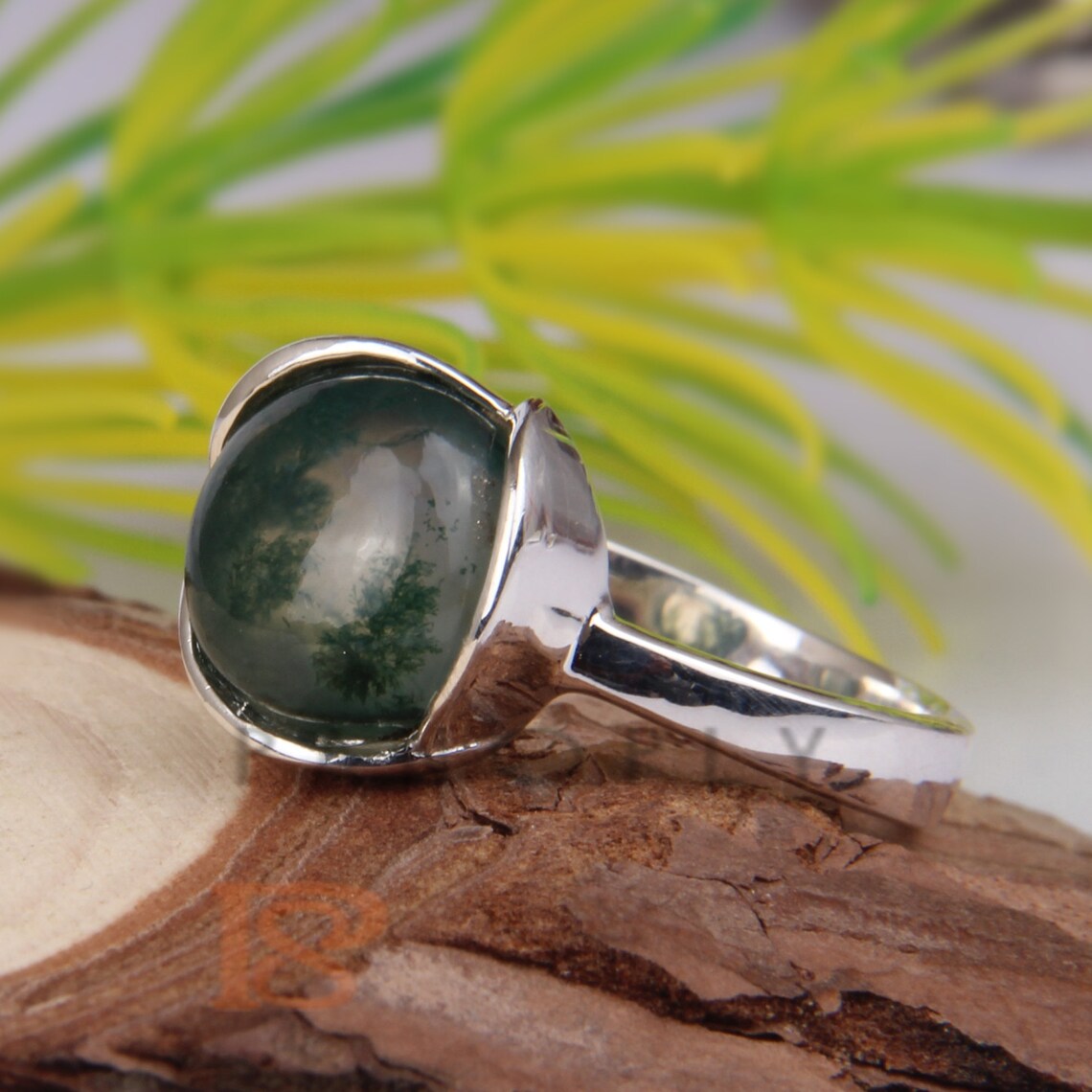 Green Moss Agate Ring Transparent Ring Moss Agate Ring Etsy