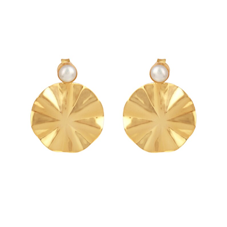 925 Sterling Silver Wavy Disc Pearl Earrings