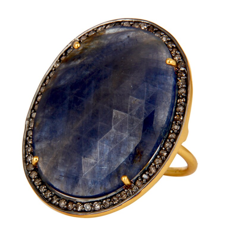 925 Sterling Silver Blue Sapphire Diamond Solitaire Ring