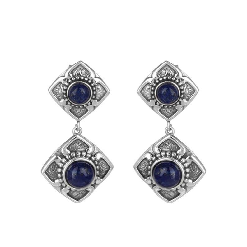 Oxidized 925 Sterling Silver Lapis Lazuli Handmade Earrings