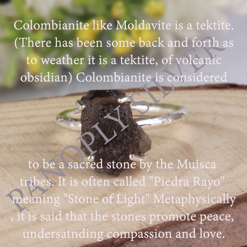 925 Sterling Silver Ring Minimalist Ring Stacking Ring Authentic Colombianite Gemstone Ring Colombianite like Moldavite is a Tektite