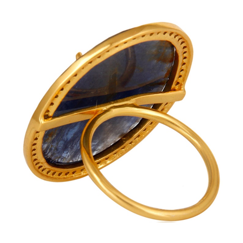 925 Sterling Silver Blue Sapphire Diamond Solitaire Ring