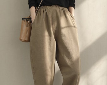 loose and slimming pants, elastic waist pants, Harlan pants, versatile commuting pants, casual pants, long pants, women's casual pants