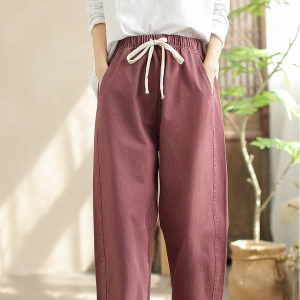 Spring and autumn pants,pear shaped body pants,washed cotton pants,workwear pants,casual pants,slimming loose pants,dad pants,women's pants