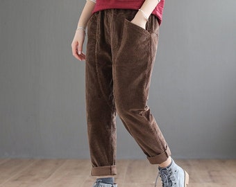 Retro solid color corduroy pants,casual pants,harem pants,loose pants,solid color corduroy pants,women's pants,casual trousers,Spring pants