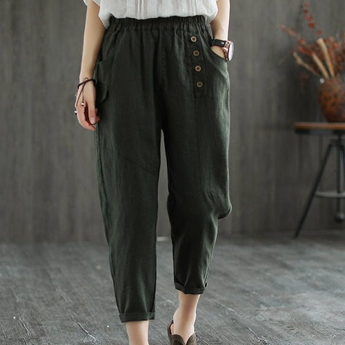 Women's Summer Linen Pants Elastic Drawstring Waist Slim - Etsy