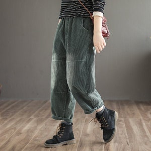 Spring and Autumn elastic waist cotton corduroy trousers,stitching harem pants,loose plus size pants,corduroy casual pants, women's pants